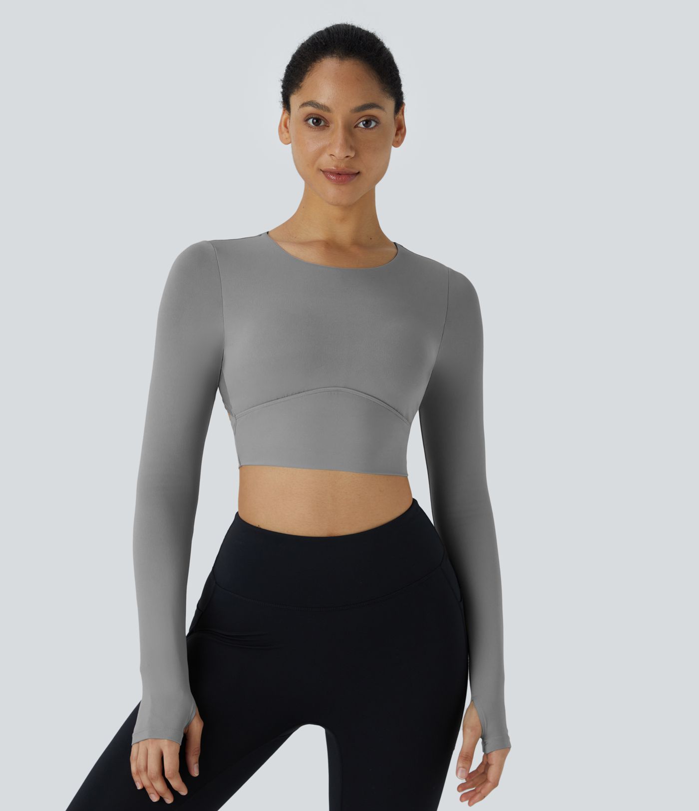Softlyzero™ Round Neck Backless Twisted Long Sleeve Thumb Hole Cropped Training Sports Top-UPF50+