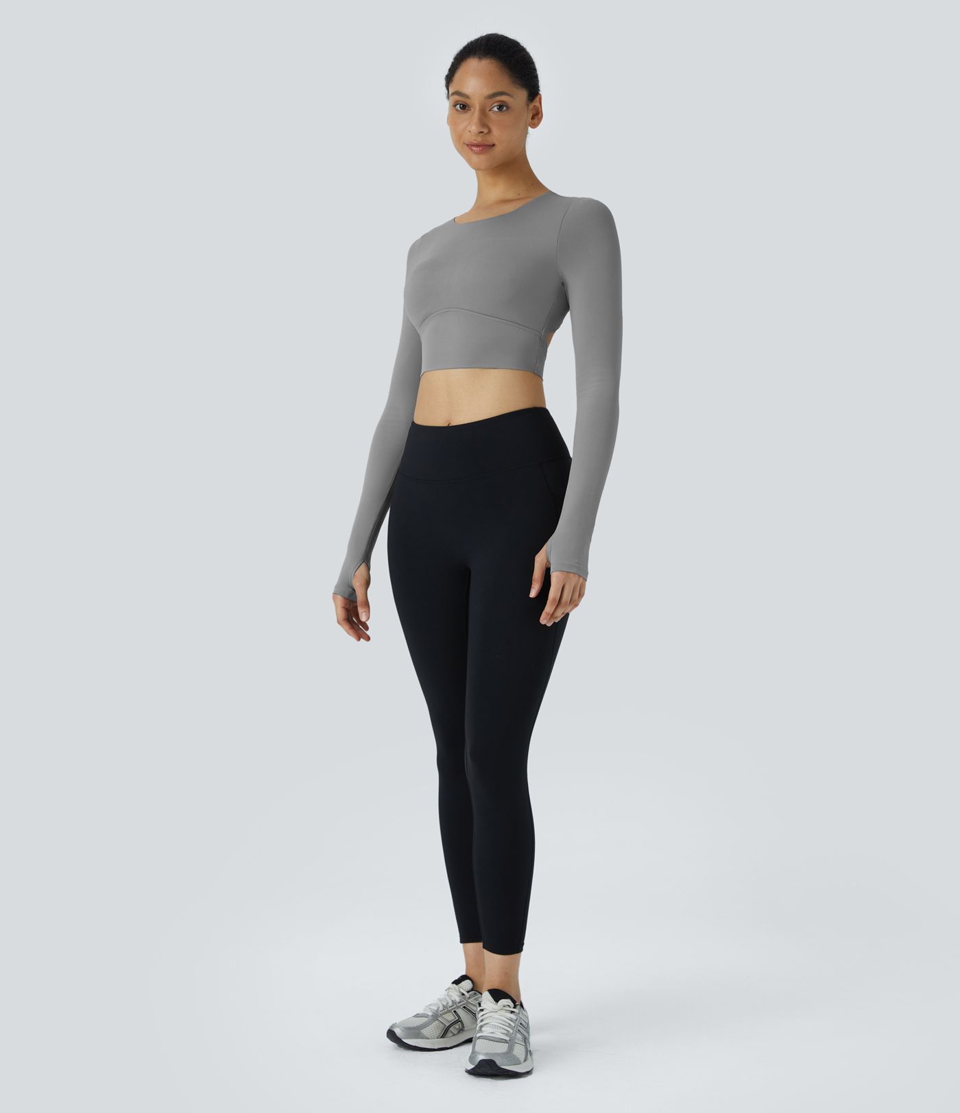 Softlyzero™ Round Neck Backless Twisted Long Sleeve Thumb Hole Cropped Training Sports Top-UPF50+