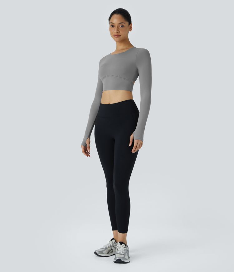 Softlyzero™ Round Neck Backless Twisted Long Sleeve Thumb Hole Cropped Training Sports Top-UPF50+