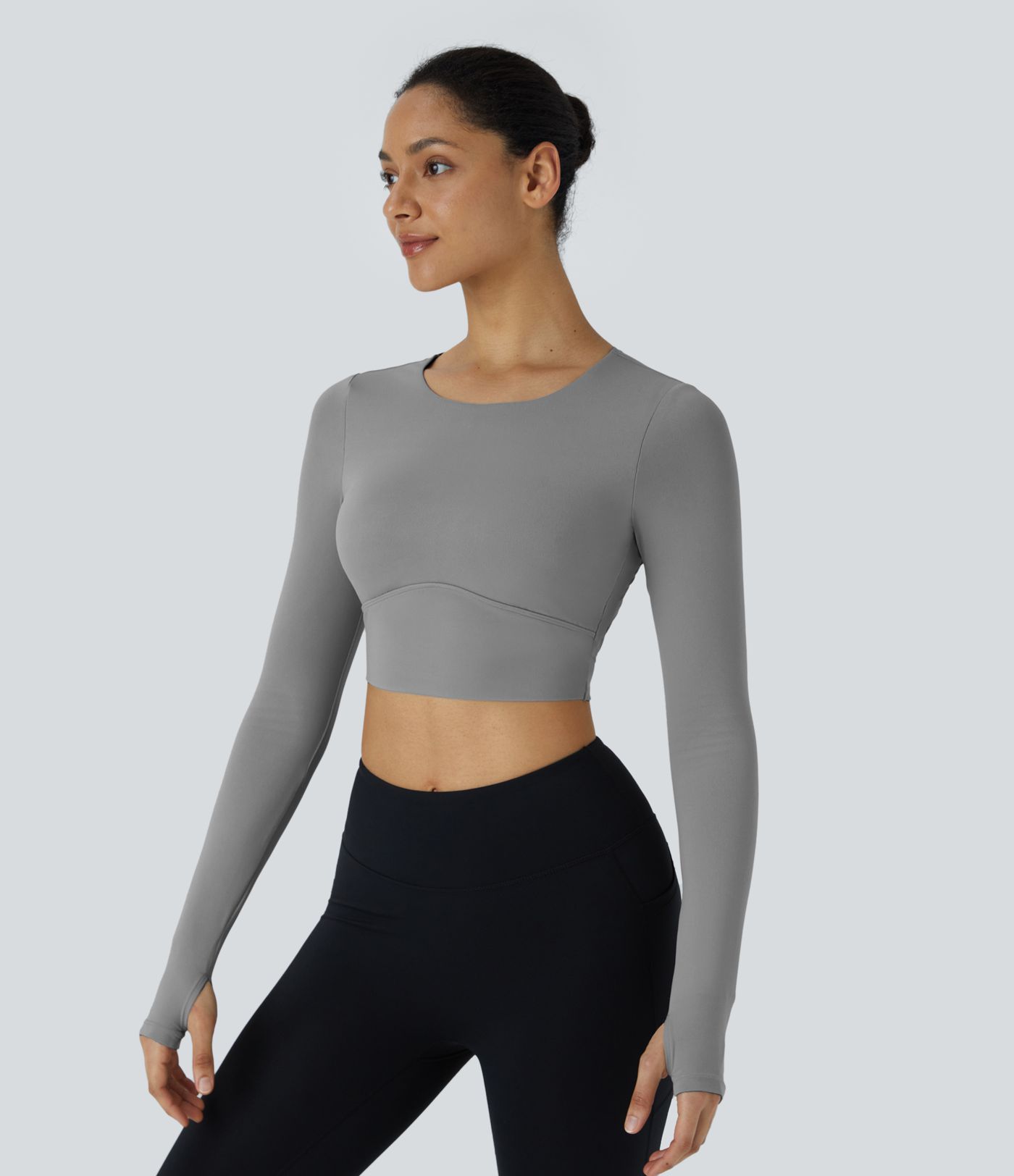 Softlyzero™ Round Neck Backless Twisted Long Sleeve Thumb Hole Cropped Training Sports Top-UPF50+