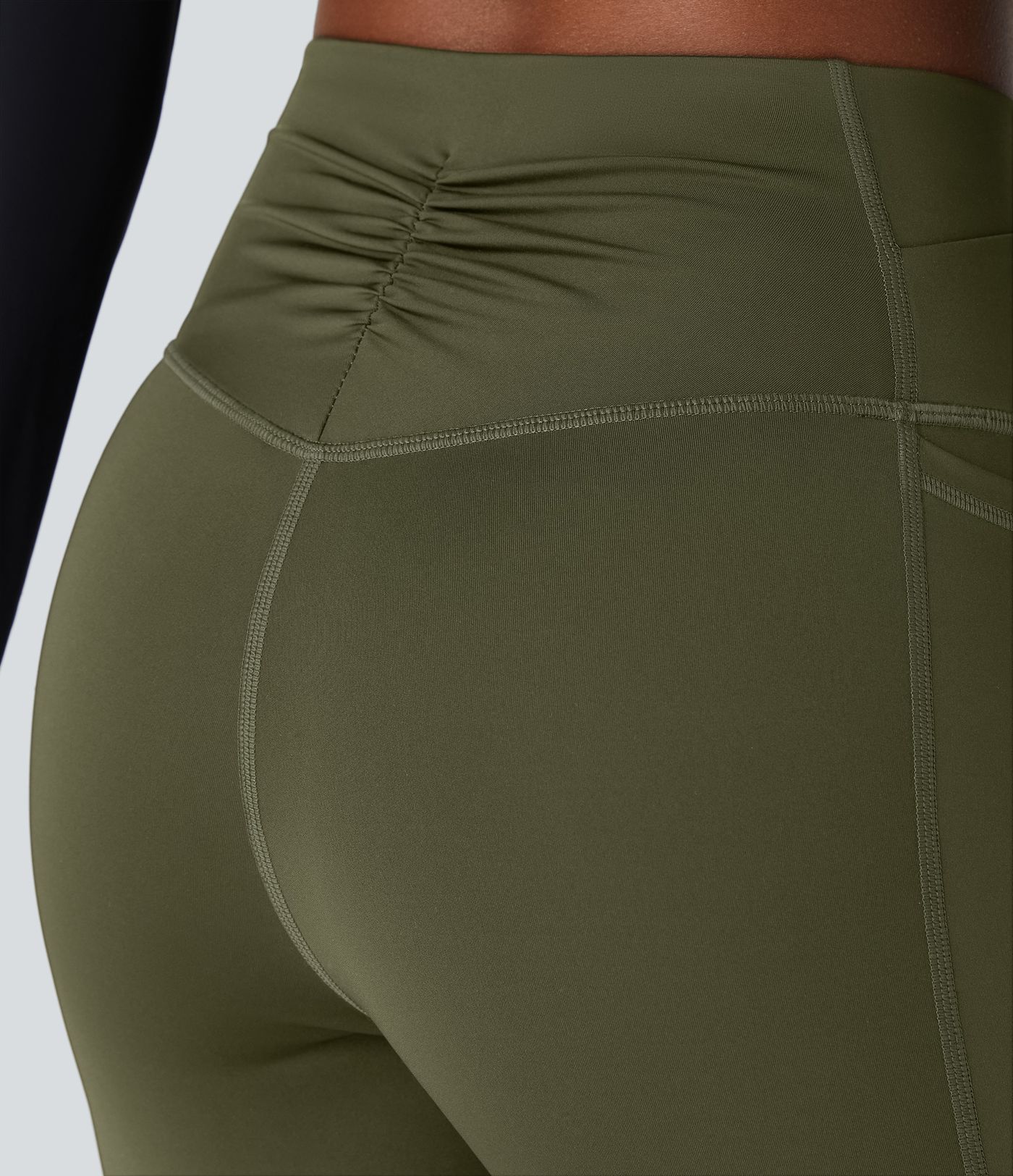 Wear-Resistant Crossover High Waisted Tummy Control Ruched Pocket 7/8 Workout Leggings