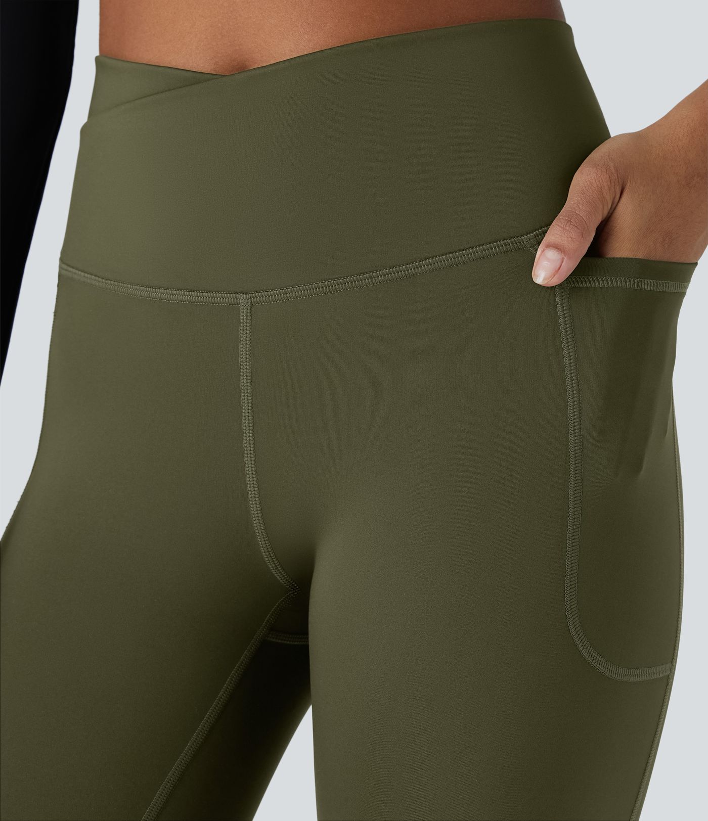 Wear-Resistant Crossover High Waisted Tummy Control Ruched Pocket 7/8 Workout Leggings