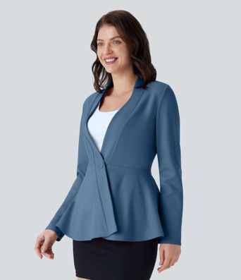 V Neck Single Front Work Peplum Jacket