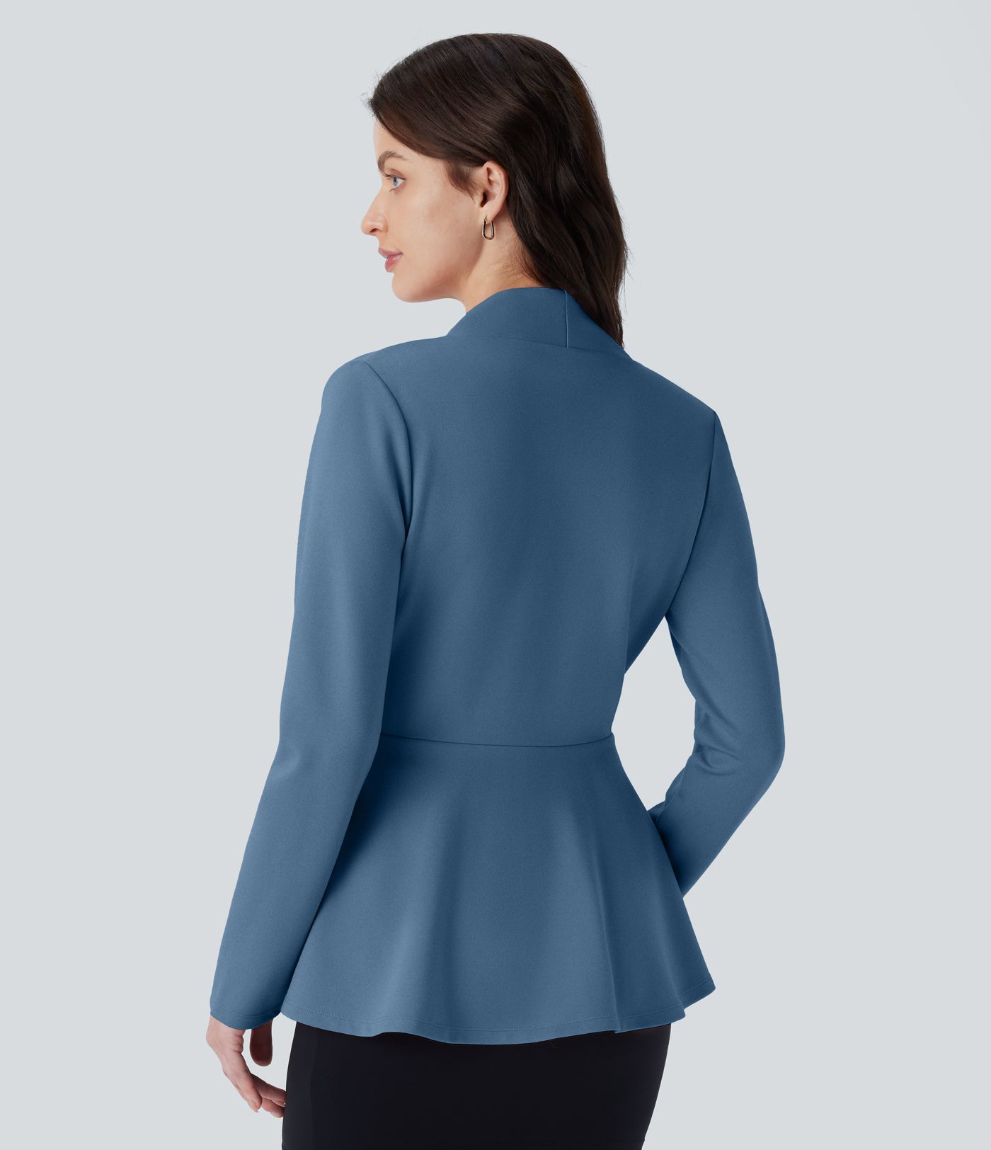 V Neck Single Front Work Peplum Jacket