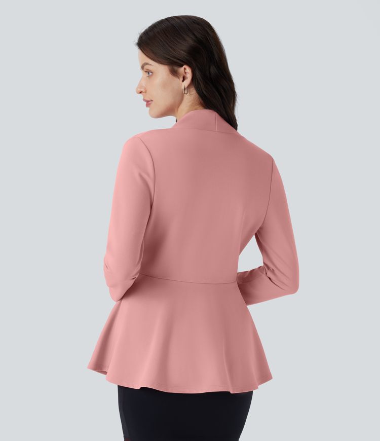 V Neck Single Button Front Work Peplum Jacket