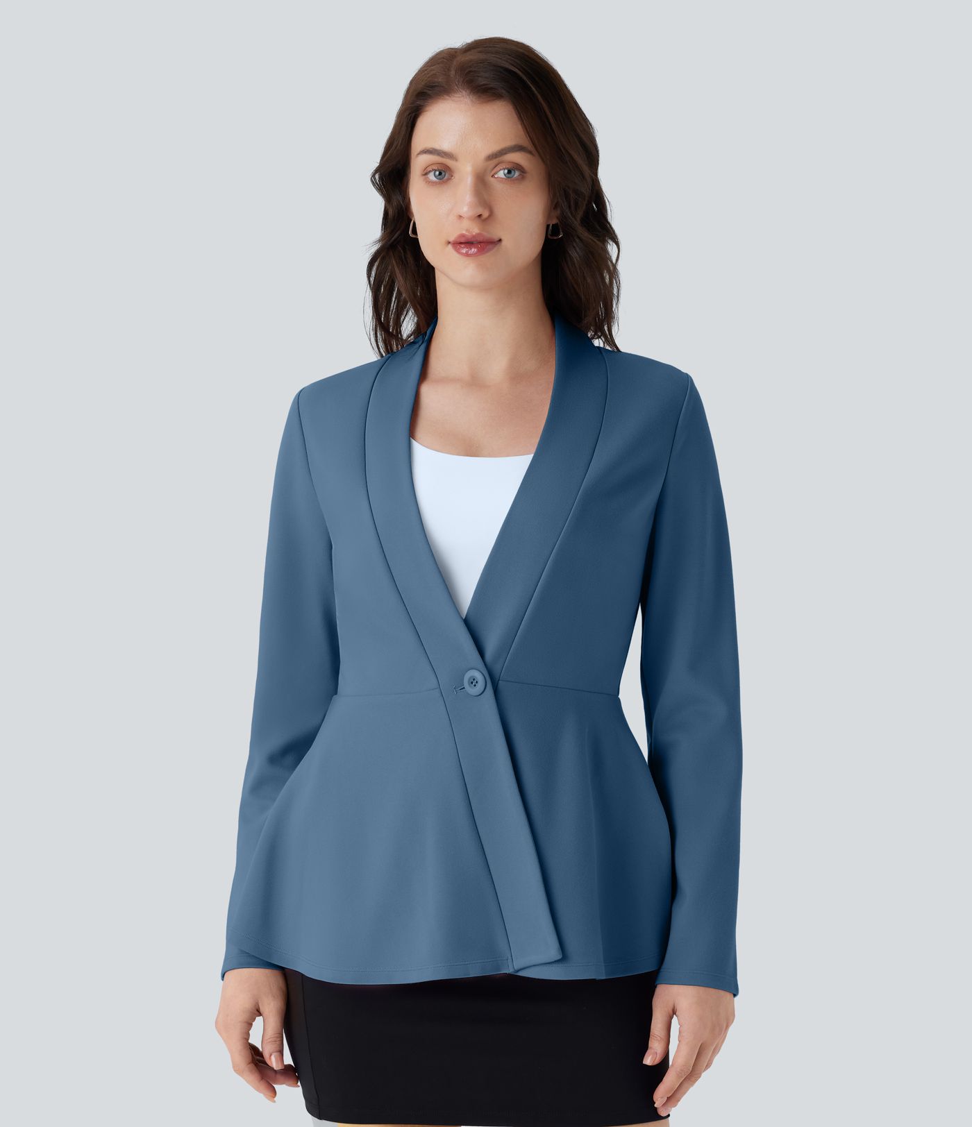 V Neck Single Front Work Peplum Jacket