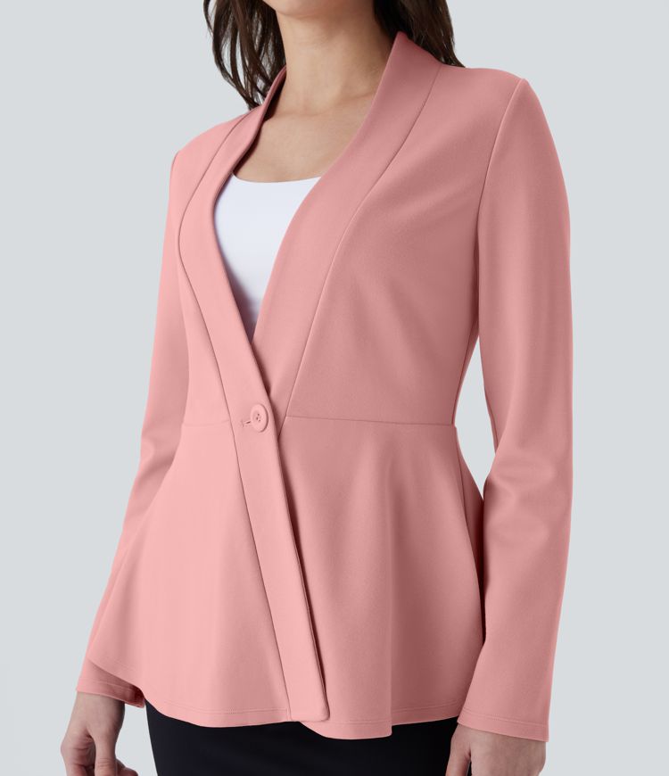 SculptKnit V Neck Single Front Work Peplum Jacket
