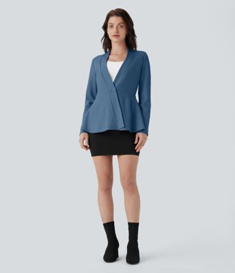 V Neck Single Front Work Peplum Jacket