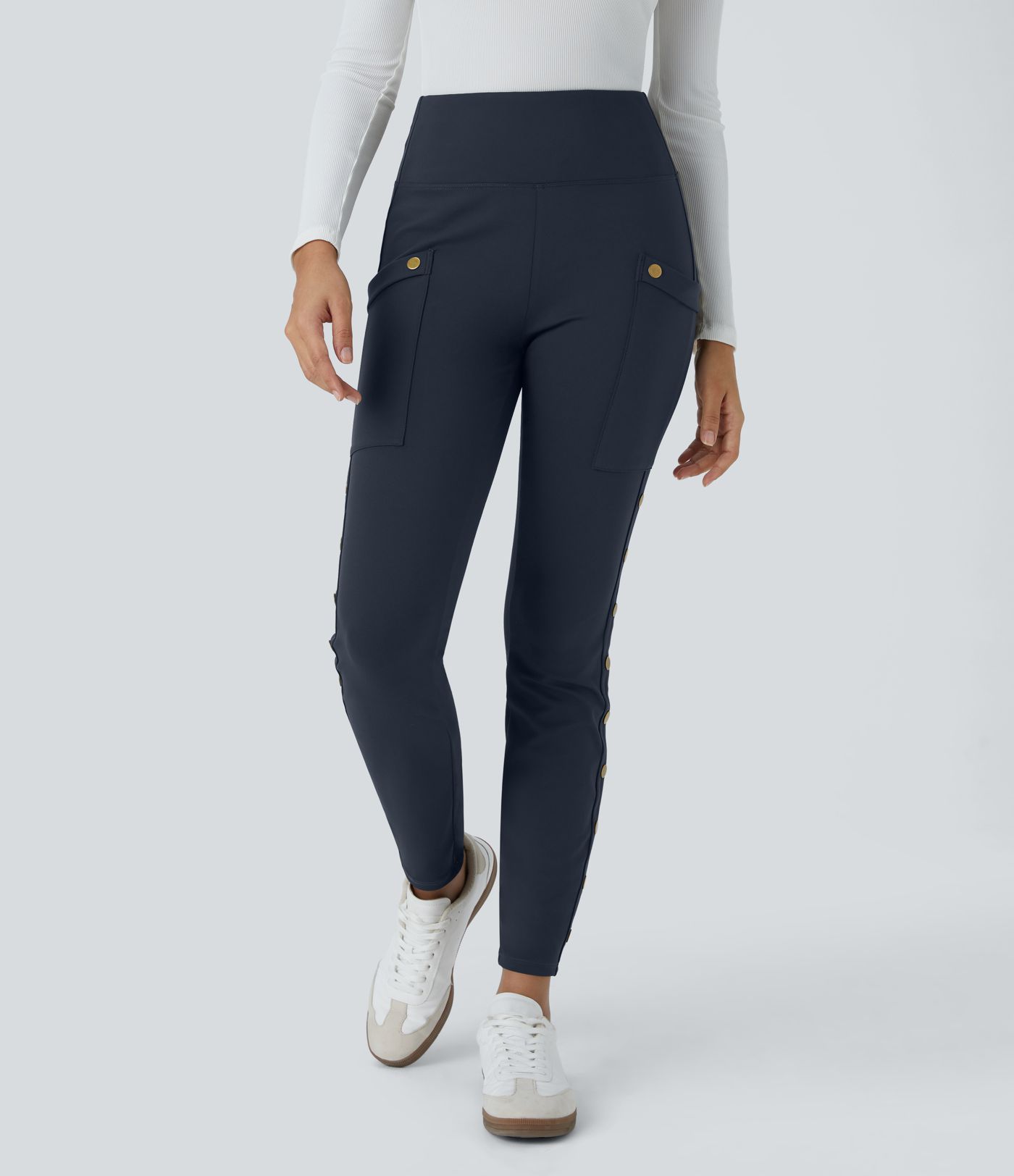 Pantalon ajusté longueur cheville taille haute avec poches décoratives DayStretch