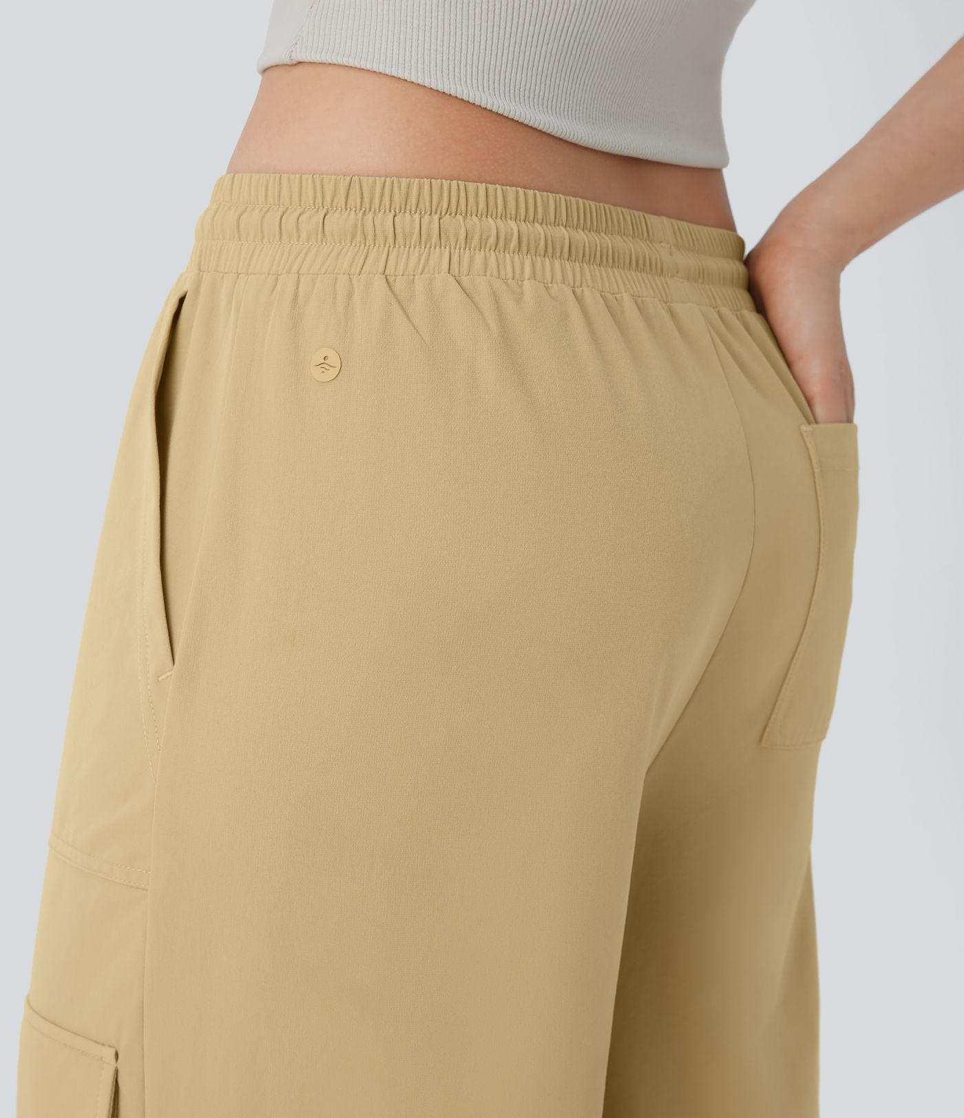 Mid Rise Drawstring Pockets Wide Leg Cargo Casual Trousers