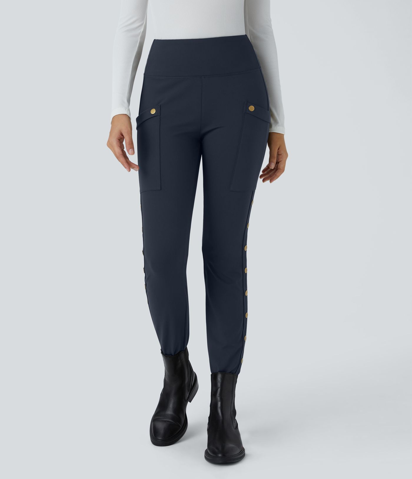 Pantalon ajusté longueur cheville taille haute avec poches décoratives DayStretch