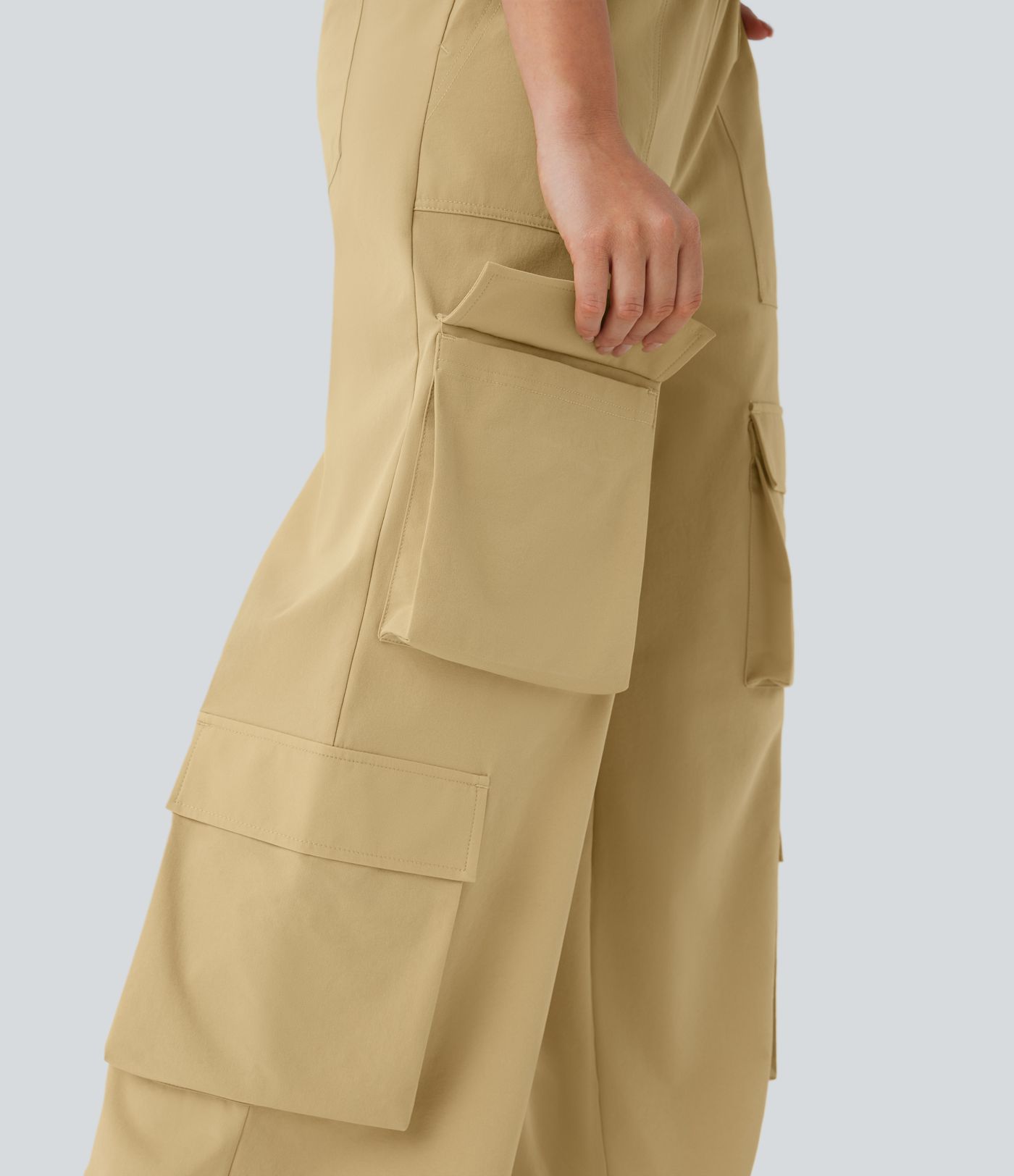 Mid Rise Drawstring Pockets Wide Leg Cargo Casual Trousers
