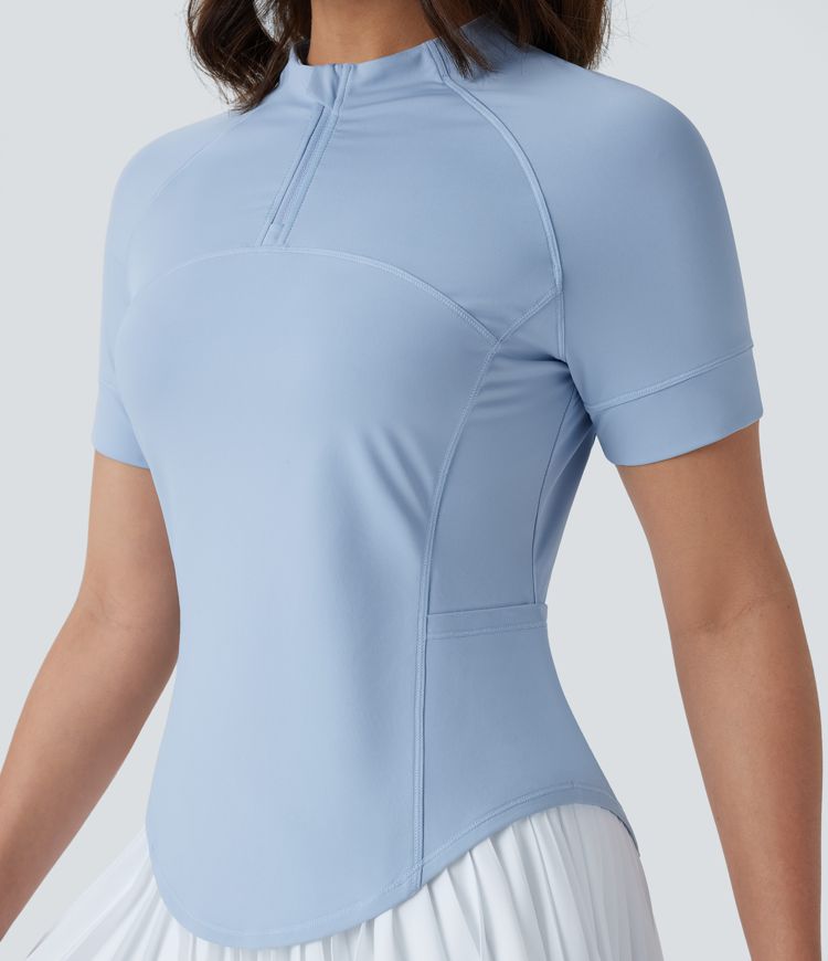 Golf-Sport-Top mit Seitentaschen, Stehkragen, Reißverschluss und abgerundetem Saum