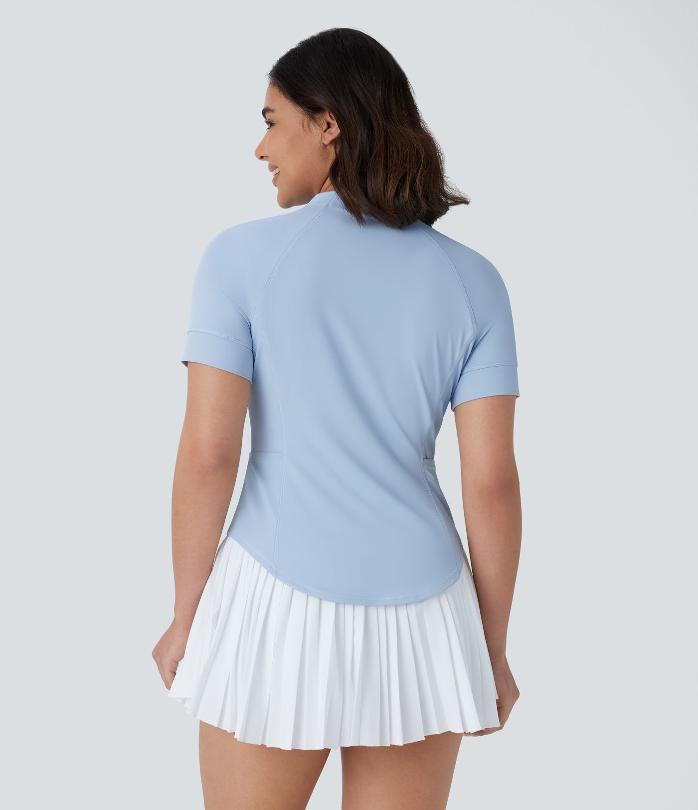 Golf-Sport-Top mit Seitentaschen, Stehkragen, Reißverschluss und abgerundetem Saum