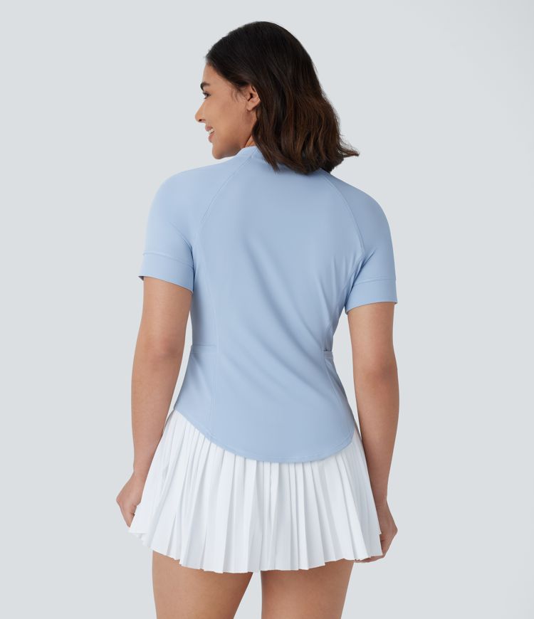 Golf-Sport-Top mit Seitentaschen, Stehkragen, Reißverschluss und abgerundetem Saum