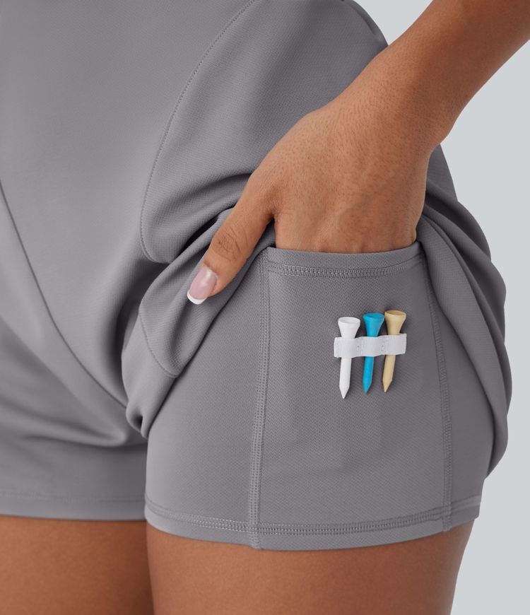 High Waisted 2-in-1 Golf Shorts-Golf Tee Pocket