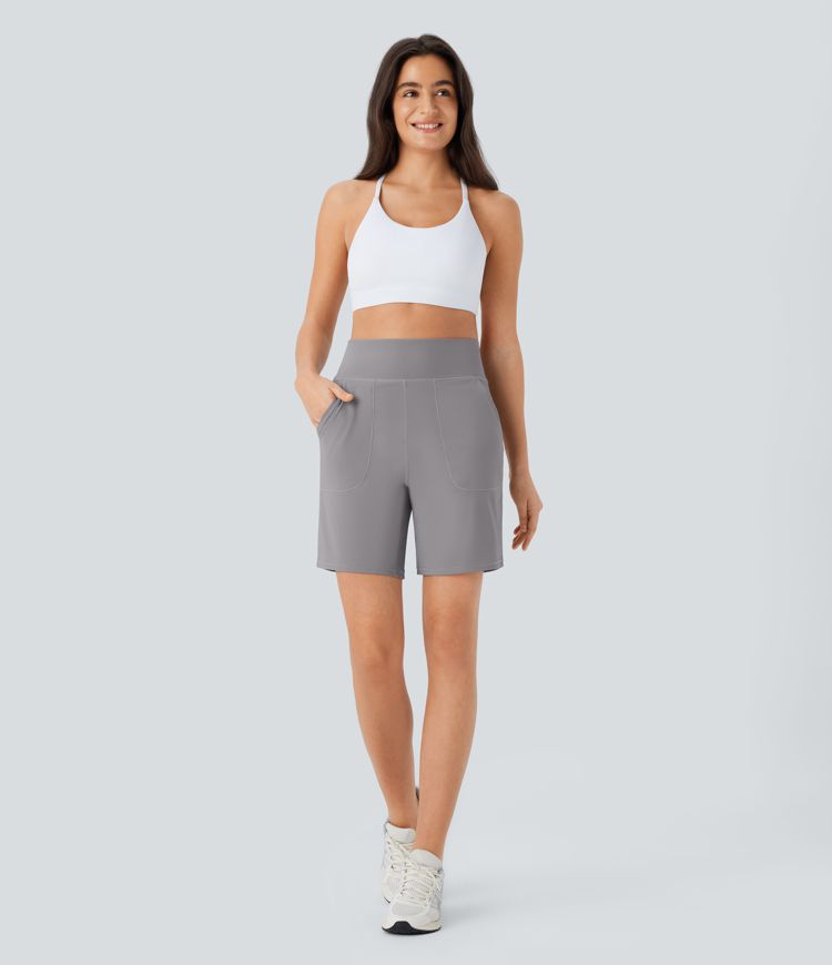 SoftlyZero™ Airy High Waisted Pockets Cool Touch Yoga Shorts 7''-UPF50+