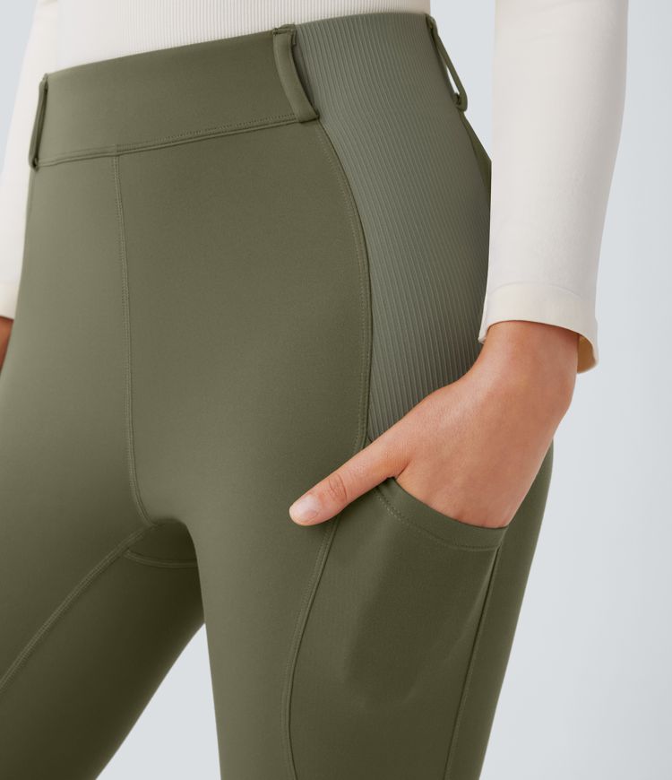 Softlyzero™ Reitleggings mit hoher Taille und Seitentaschen in Kontrastrippe, 7/8, UPF 50+
