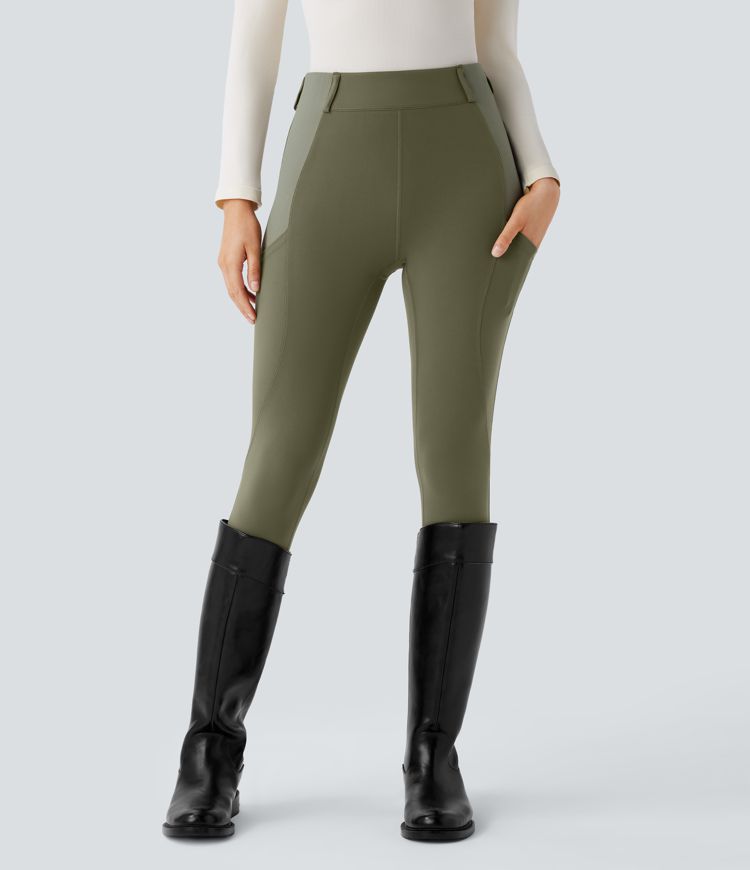 SoftlyZero™ High Waisted Pocket Contrast Rib 7/8 Leggings-UPF50+