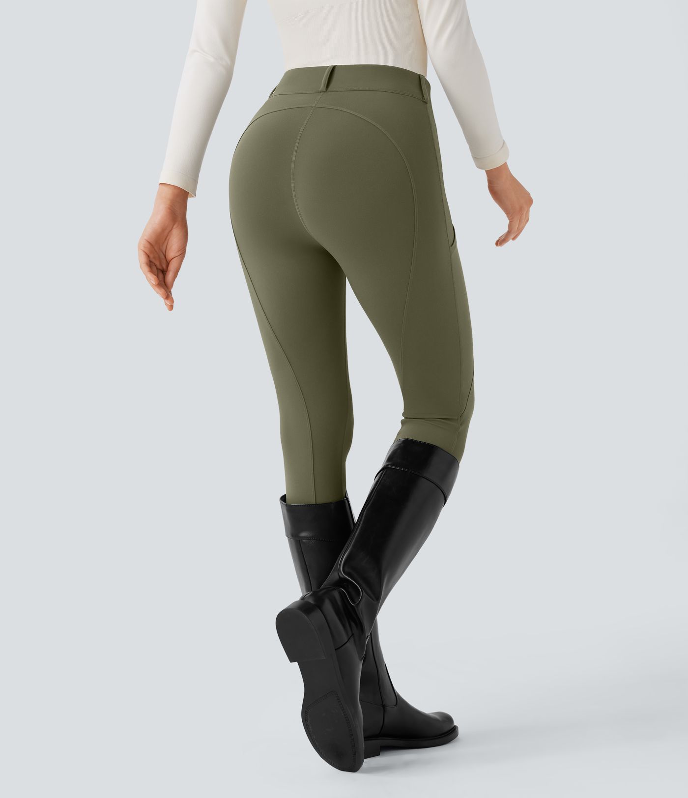 Softlyzero™ Reitleggings mit hoher Taille und Seitentaschen in Kontrastrippe, 7/8, UPF 50+