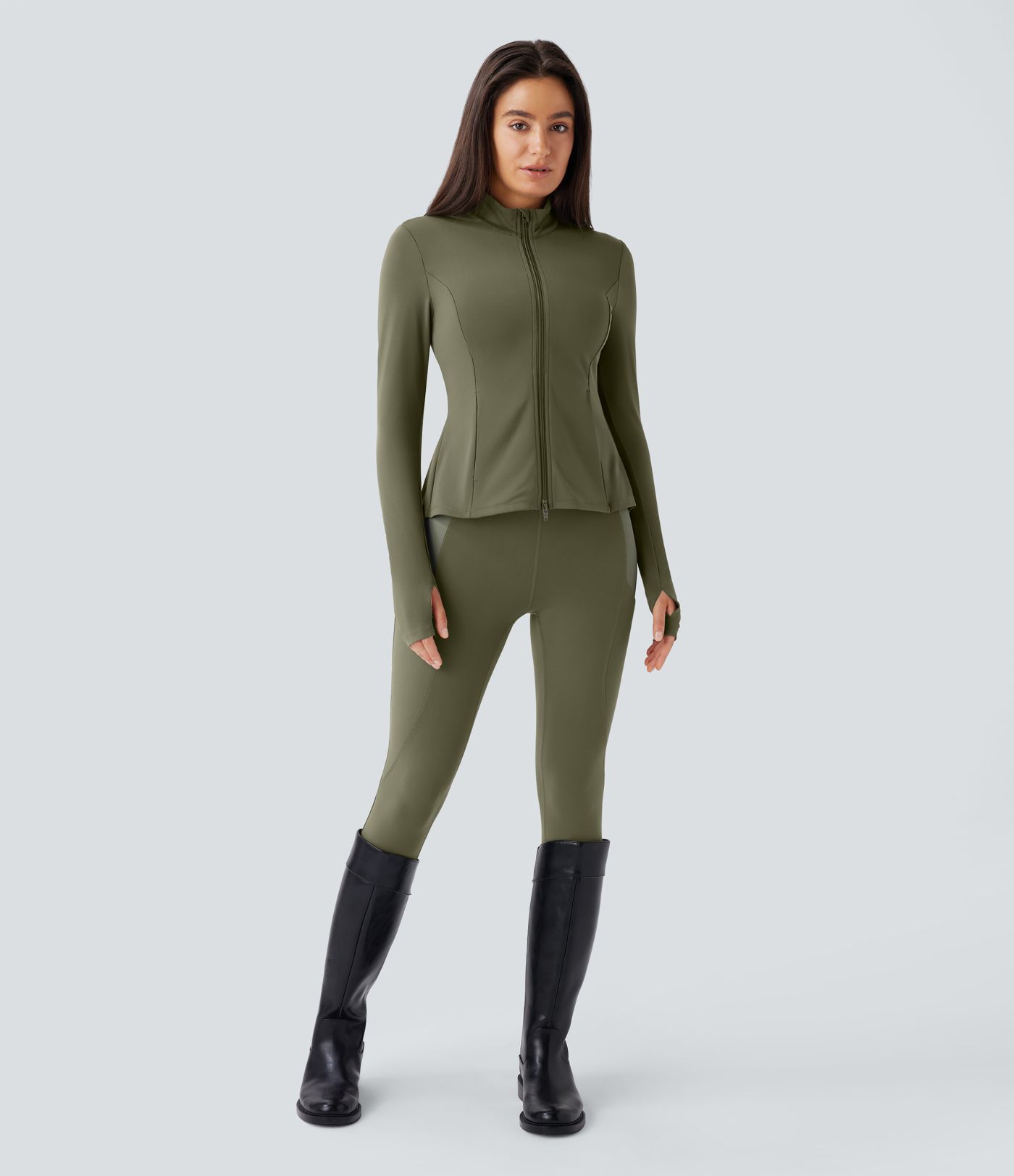 Softlyzero™ Reitleggings mit hoher Taille und Seitentaschen in Kontrastrippe, 7/8, UPF 50+