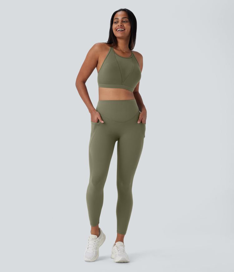 Halara UltraSculpt™ Super High Waisted Butt Lifting Tummy Control Pocket Contrast Mesh Shaping Workout Leggings
