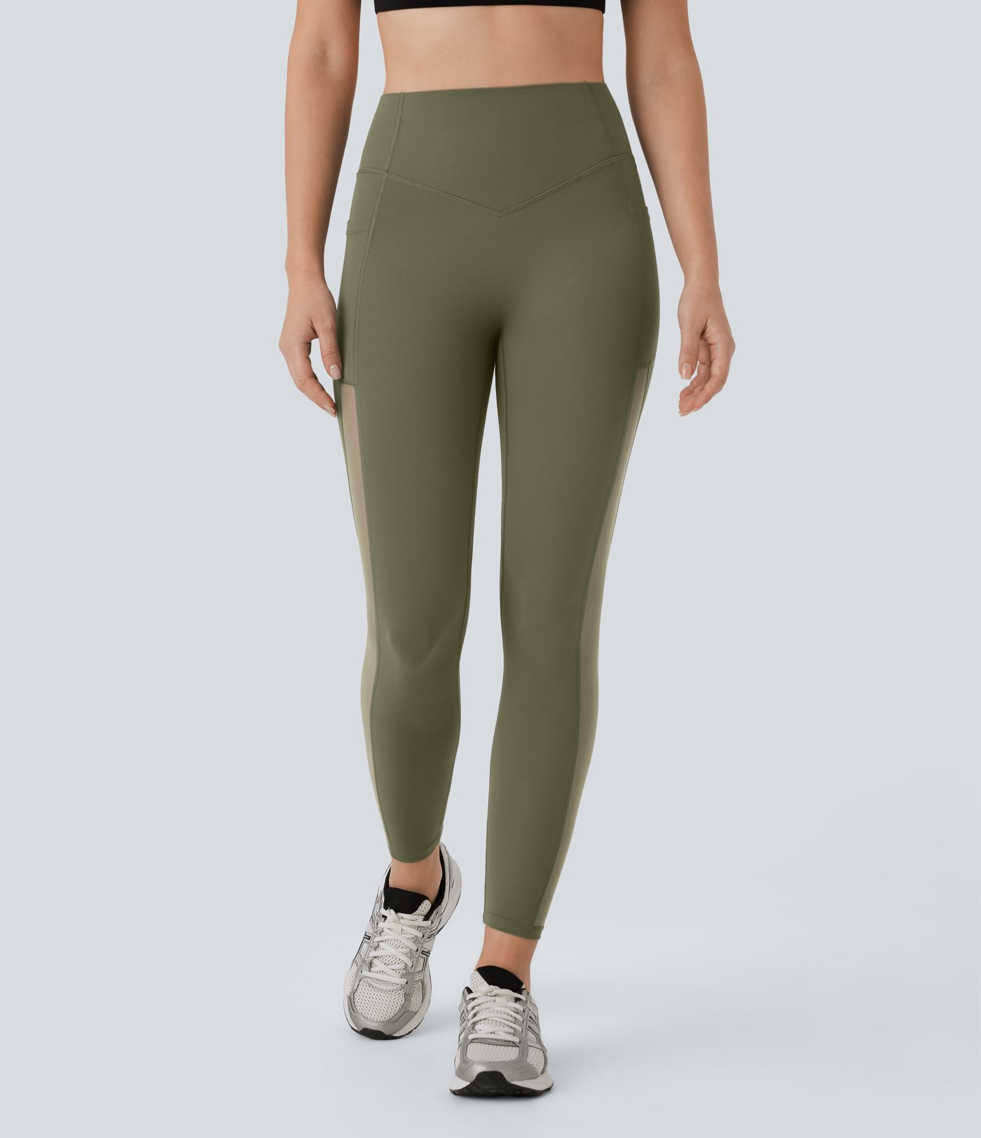 Leggings SoCinched Halara UltraSculpt™ deportiva tiro alto realce glúteos control abdomen bolsillo lateral malla contrastante