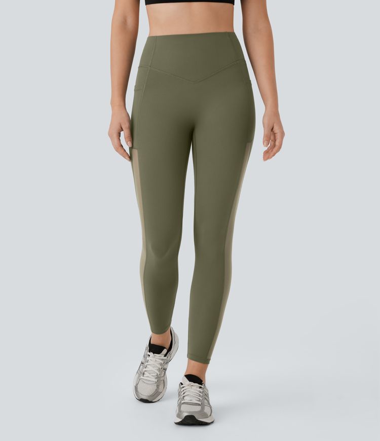 Leggings SoCinched Halara UltraSculpt™ deportiva tiro alto realce glúteos control abdomen bolsillo lateral malla contrastante