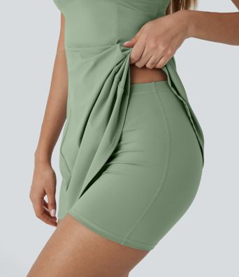 Vestido corto Softlyzero™ Airy yoga activo tacto fresco bolsillo lateral 2 piezas sin espalda entrecruzado - UPF 50+