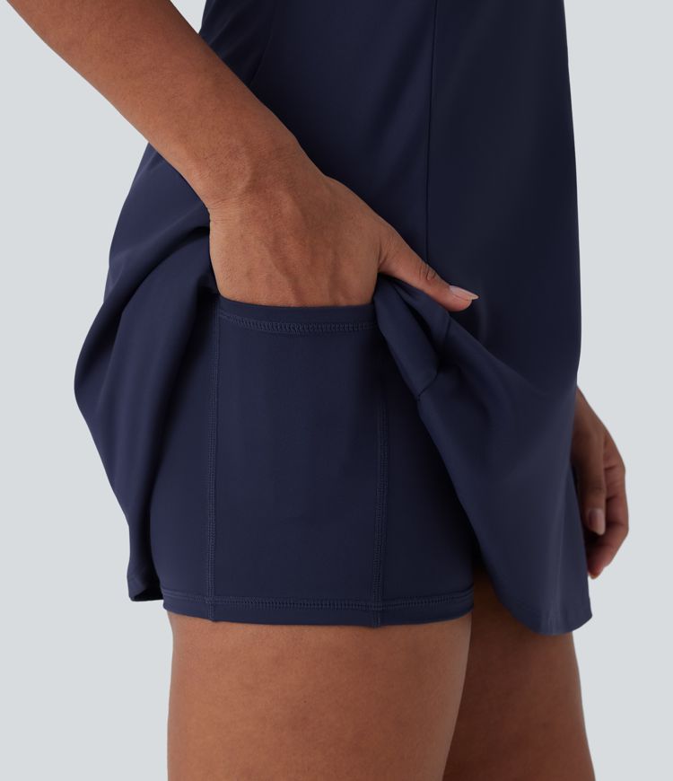 Vestido corto Softlyzero™ Airy yoga activo tacto fresco bolsillo lateral 2 piezas sin espalda entrecruzado - UPF 50+