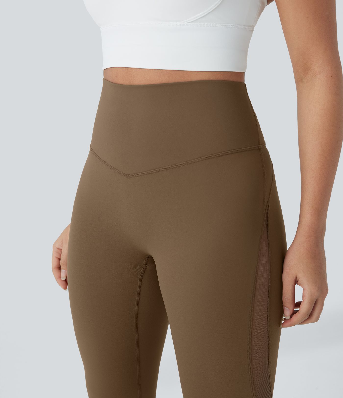 Leggings de entrenamiento 7/8 de cintura alta, moldeadores del abdomen, con cremallera trasera, con bolsillos y malla en contraste