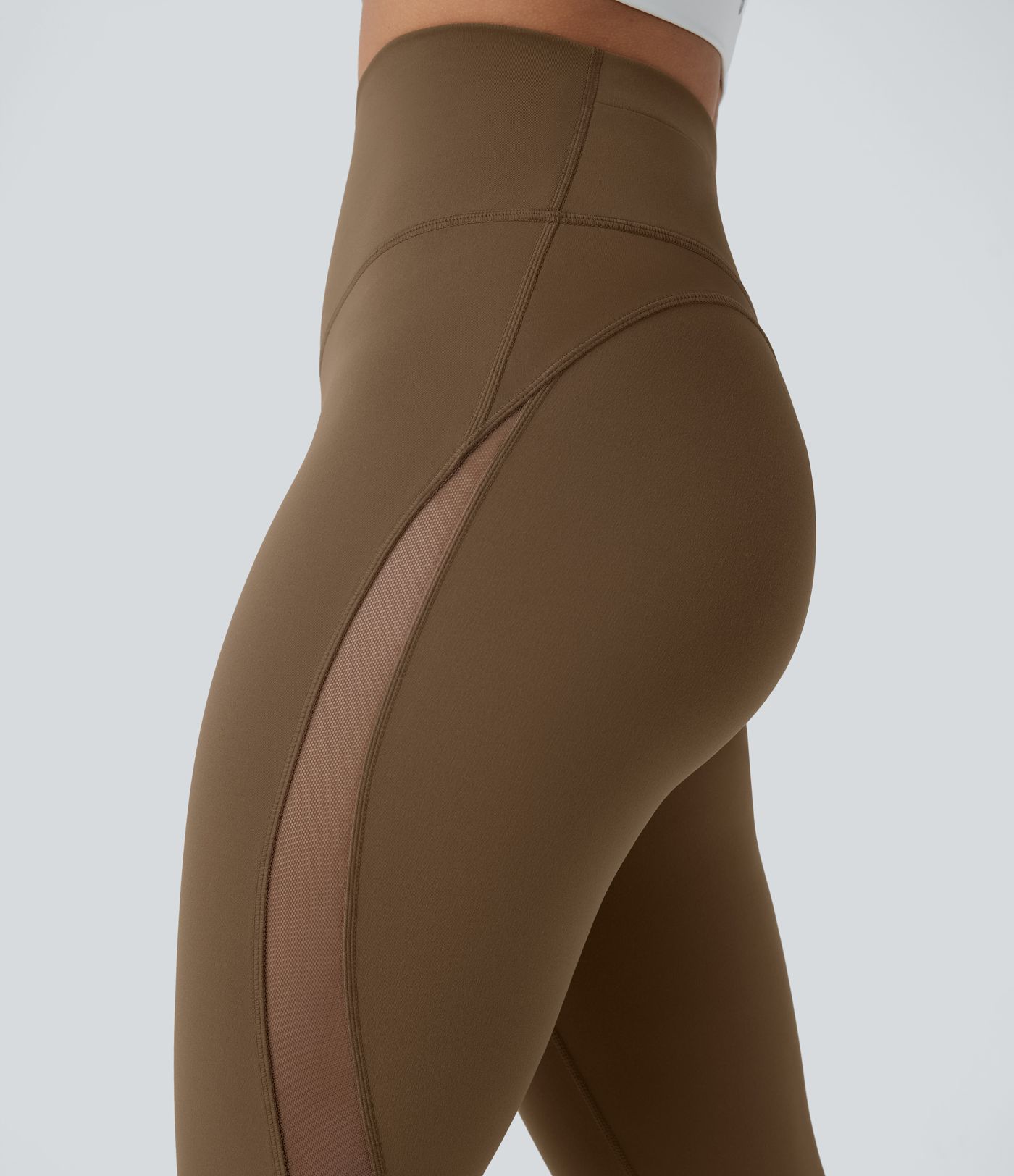 Leggings de entrenamiento 7/8 de cintura alta, moldeadores del abdomen, con cremallera trasera, con bolsillos y malla en contraste