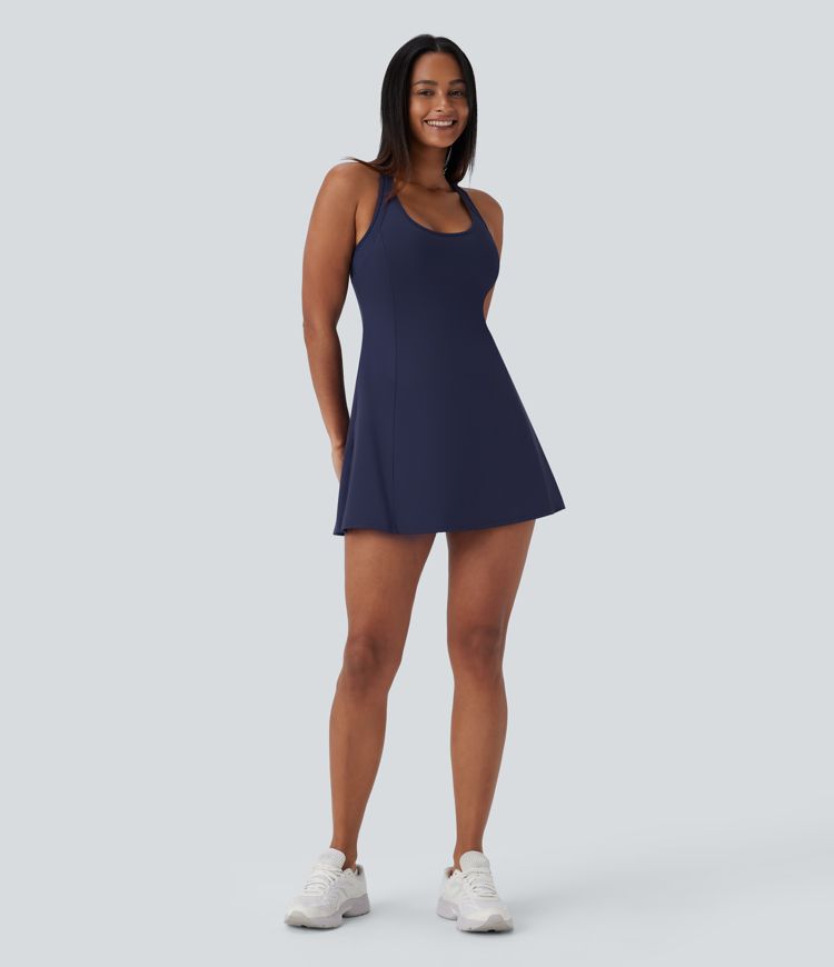 Vestido corto Softlyzero™ Airy yoga activo tacto fresco bolsillo lateral 2 piezas sin espalda entrecruzado - UPF 50+