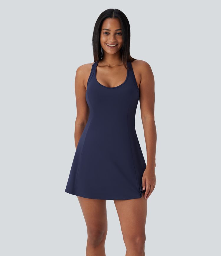 Vestido corto Softlyzero™ Airy yoga activo tacto fresco bolsillo lateral 2 piezas sin espalda entrecruzado - UPF 50+