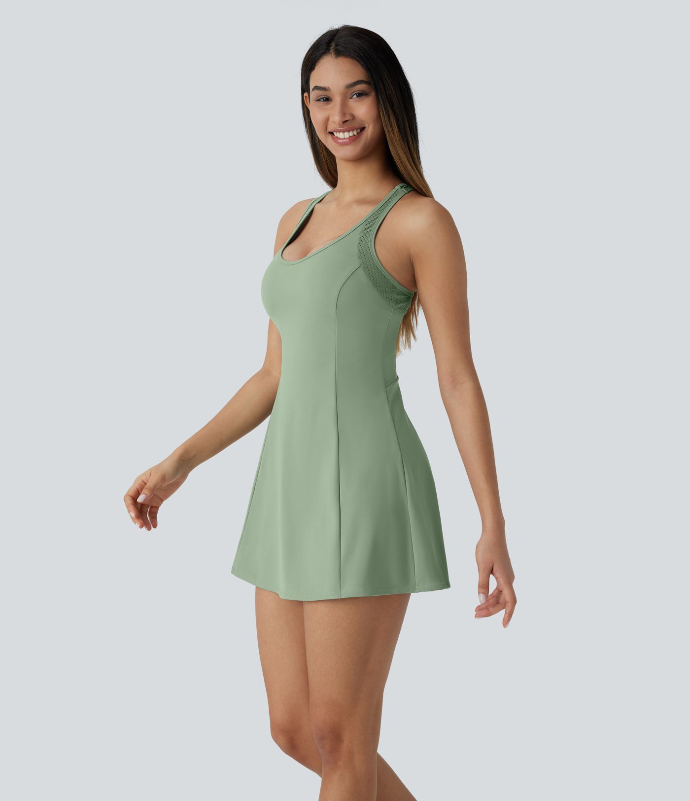 Vestido corto Softlyzero™ Airy yoga activo tacto fresco bolsillo lateral 2 piezas sin espalda entrecruzado - UPF 50+