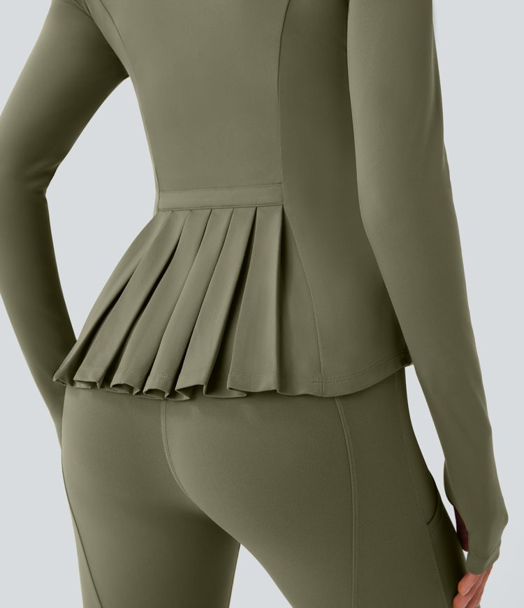 Softlyzero™ Stand Collar Thumb Hole Pockets Pleated Zipper Slim Equestrian Horse Riding Jacket-UPF50+