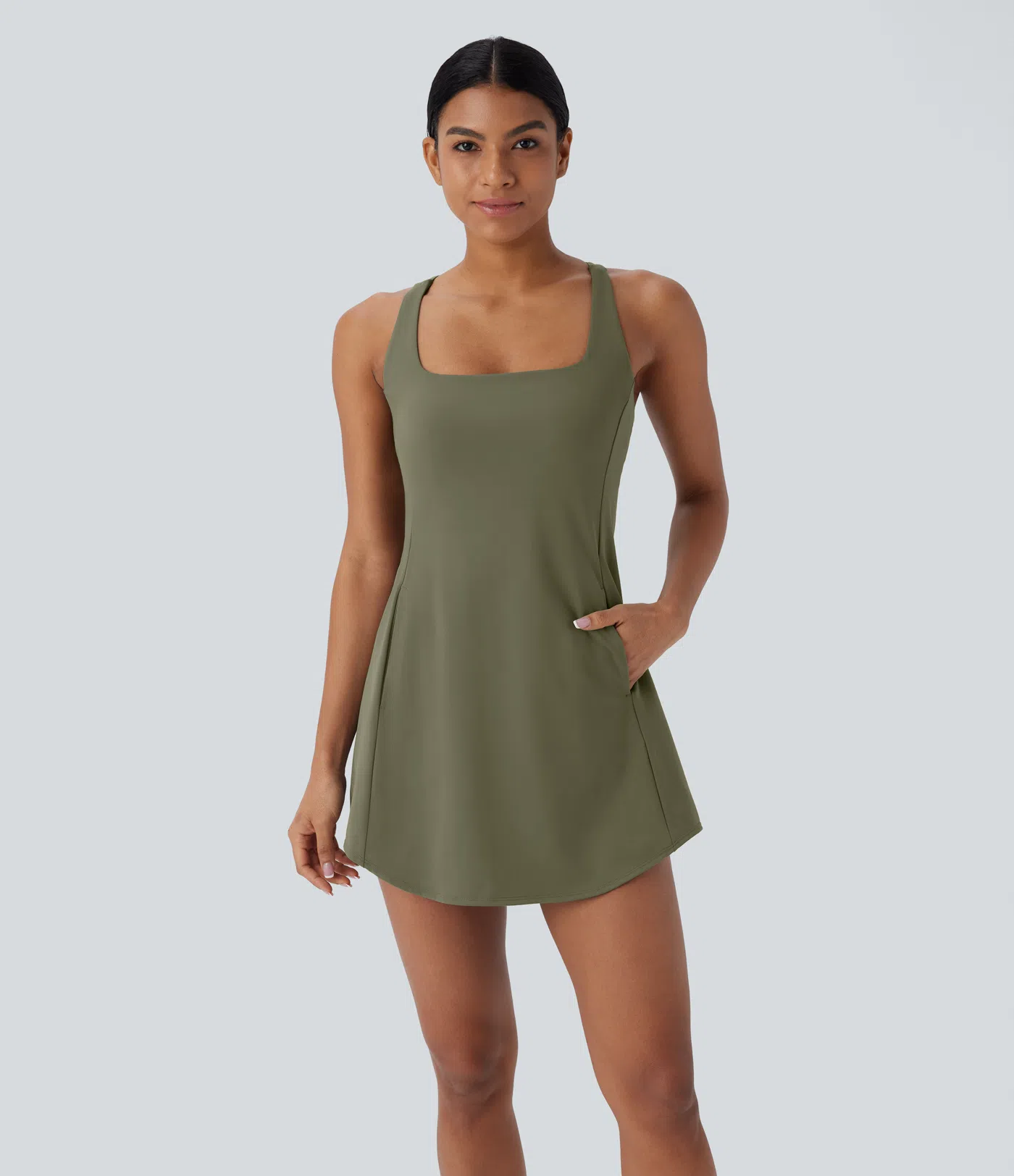 Softlyzero™ Plush Backless Crisscross Cut Out Side Pocket 2-Piece Mini Yoga Active Dress