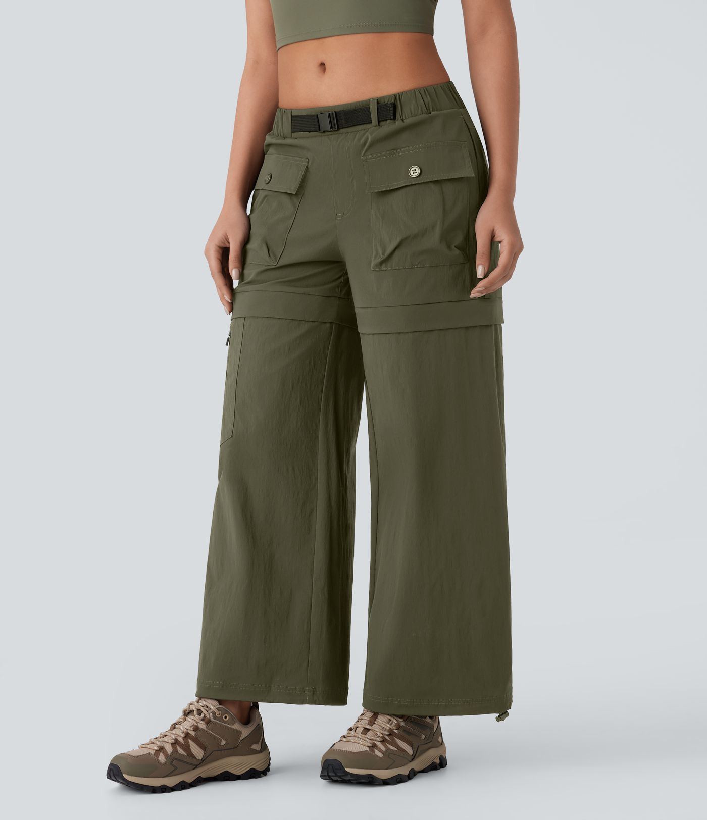 Water Repellent Low Rise Belted Pockets Ripstop Hiking Pants