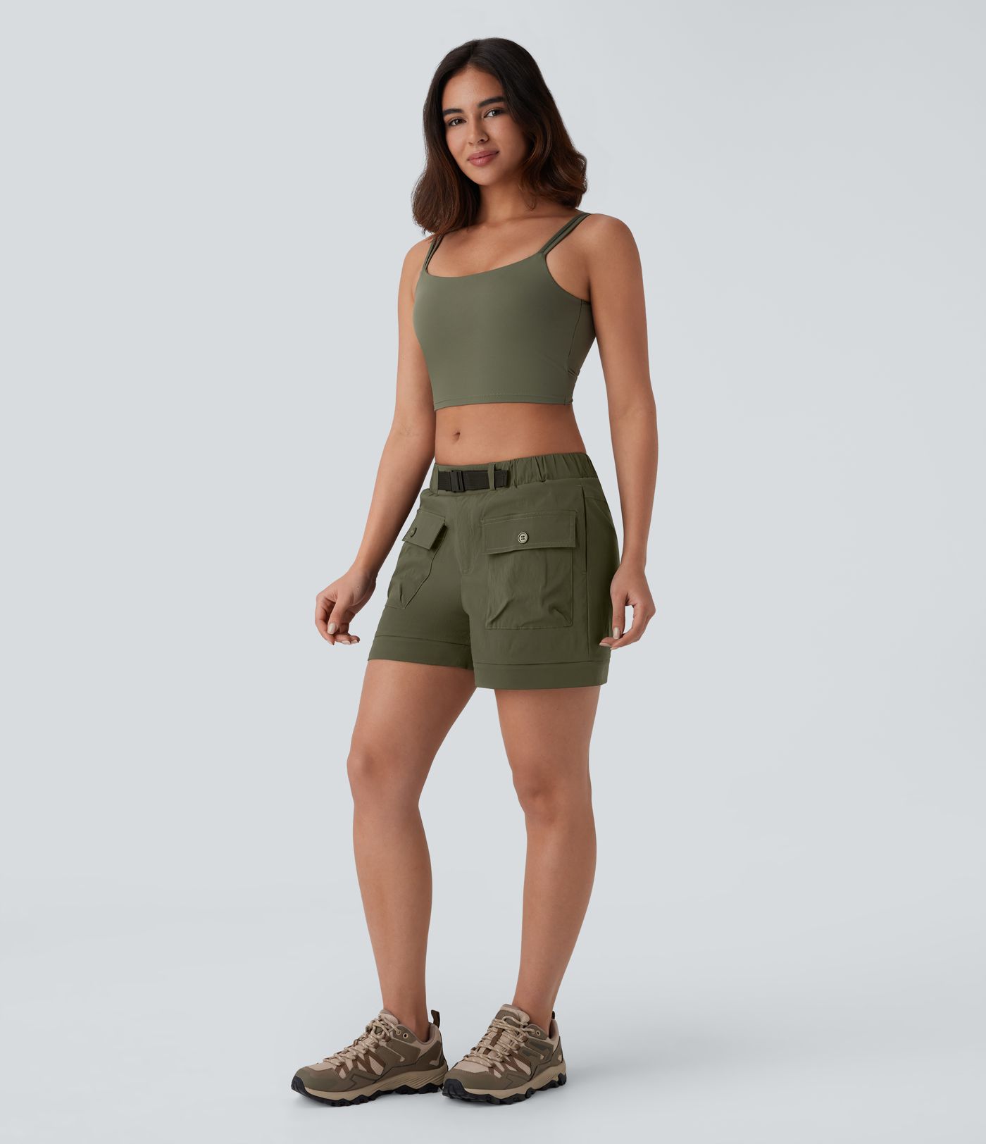 Water Repellent Low Rise Belted Pockets Ripstop Hiking Pants