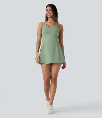 Vestido corto Softlyzero™ Airy yoga activo tacto fresco bolsillo lateral 2 piezas sin espalda entrecruzado - UPF 50+
