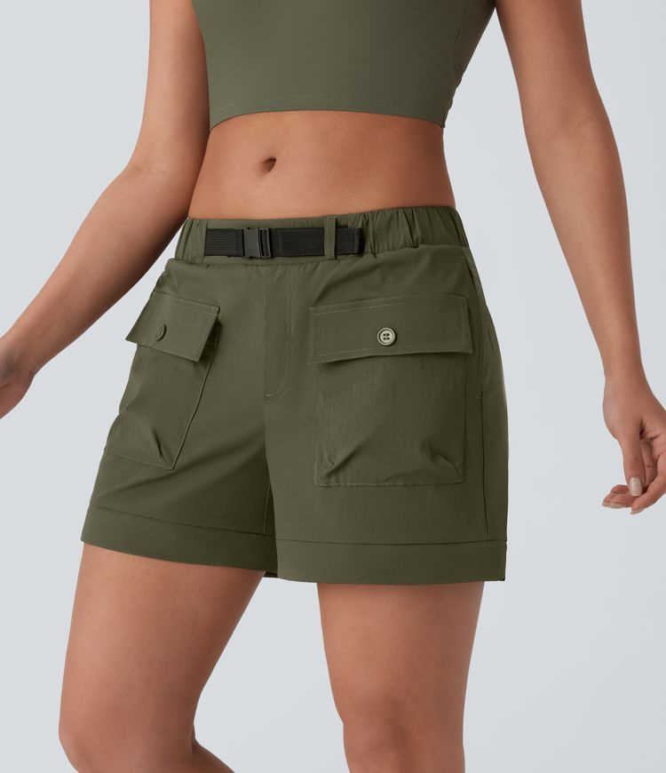 Water Repellent Low Rise Belted Pockets Ripstop Hiking Pants