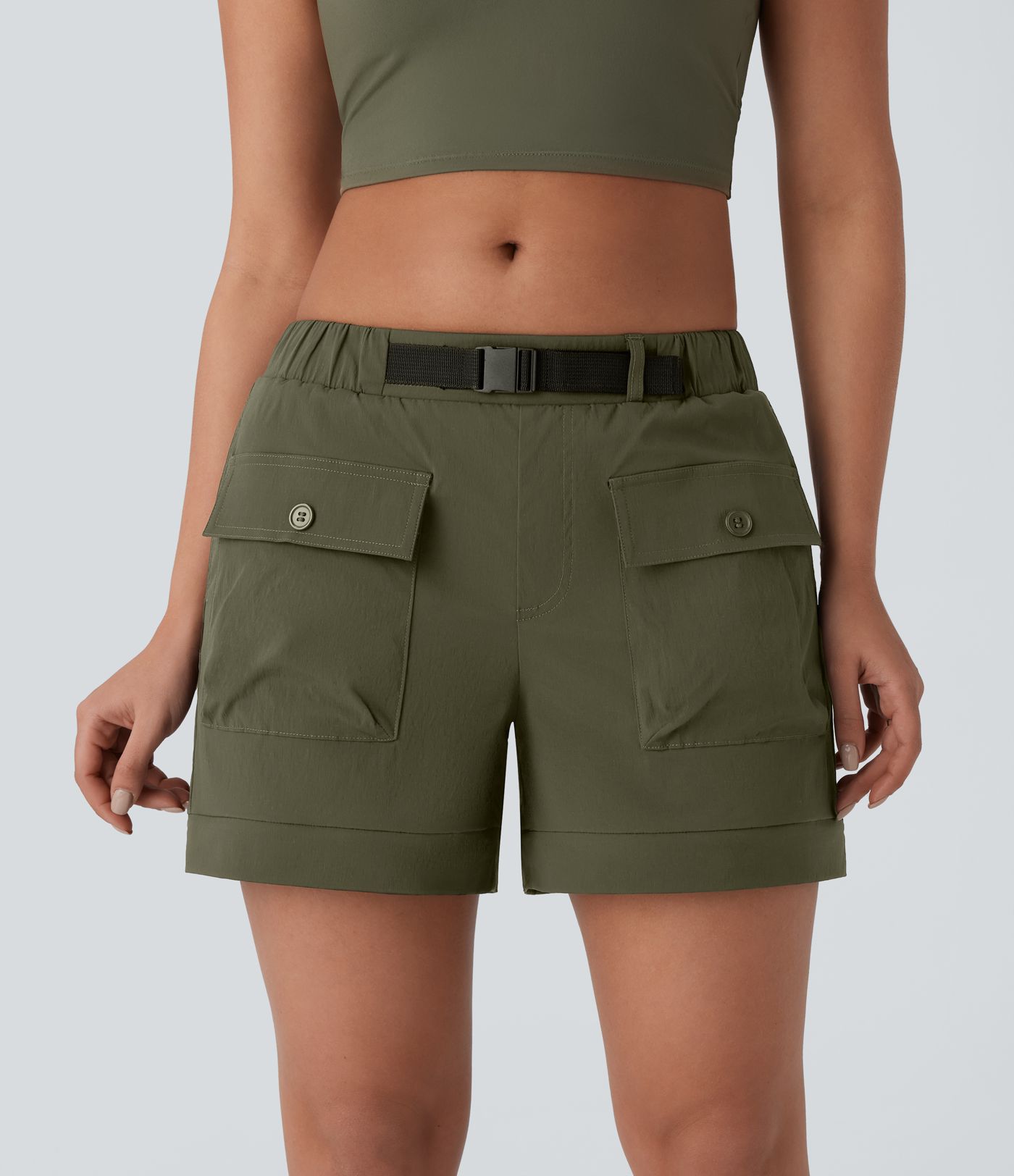 Water Repellent Low Rise Belted Pockets Ripstop Hiking Pants