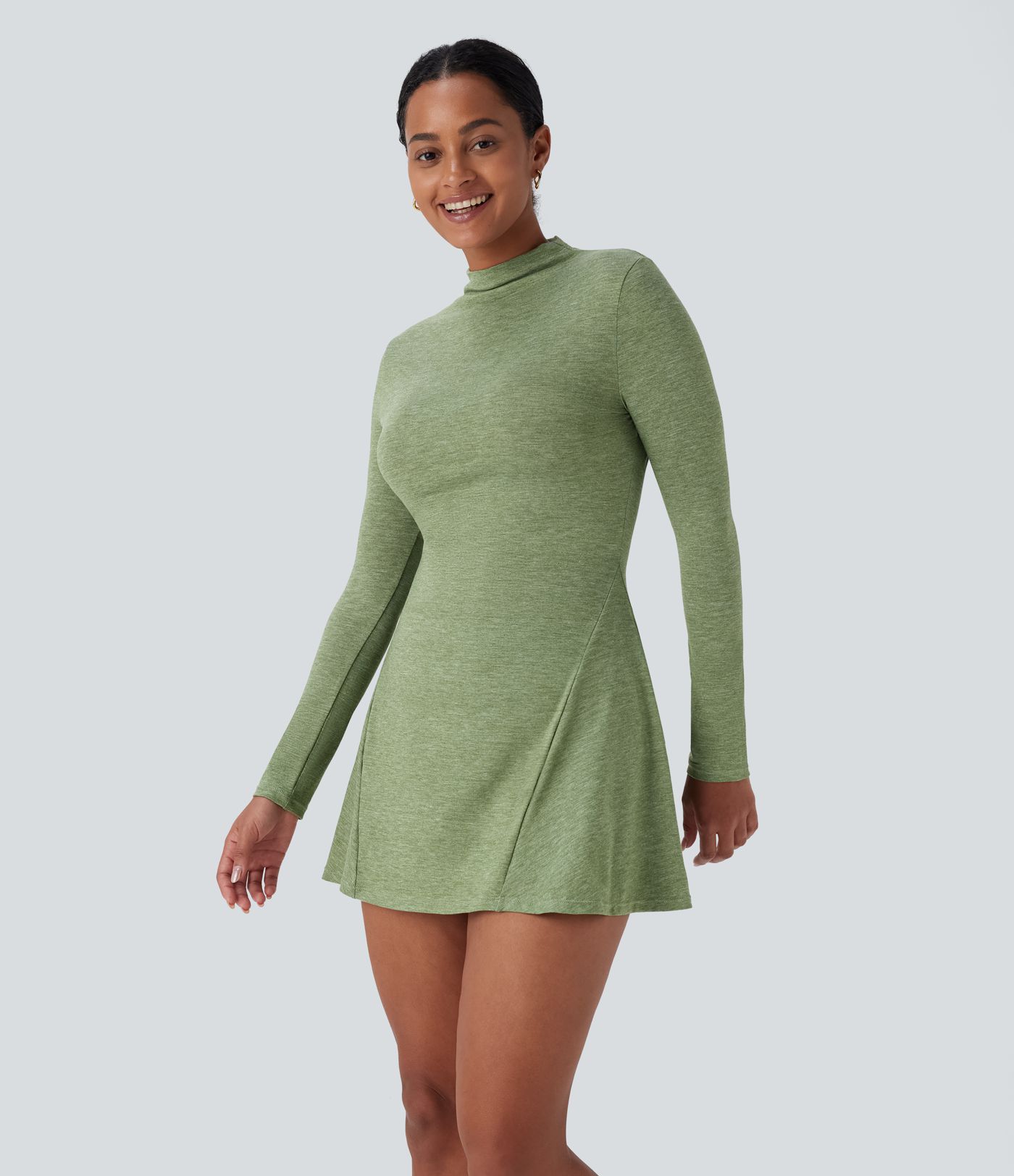 Stand Collar Long Sleeve 2-Piece Set Pocket Mini Casual Dress