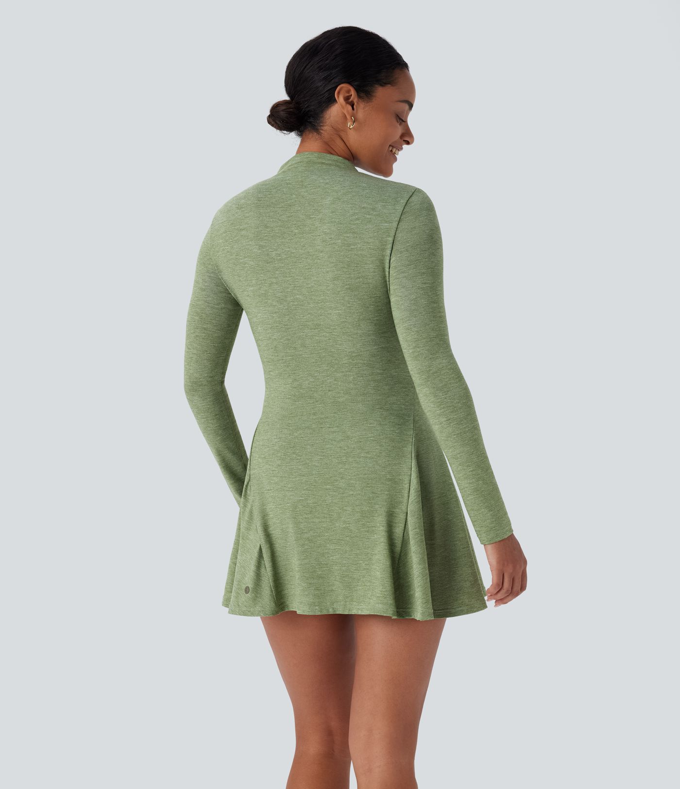 Stand Collar Long Sleeve 2-Piece Set Pocket Mini Casual Dress