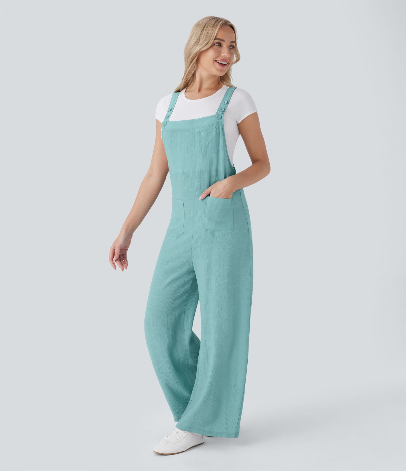 Verstellbarer Riemen mit Knopf Mehrere Taschen Weites Bein Lässiger Overall