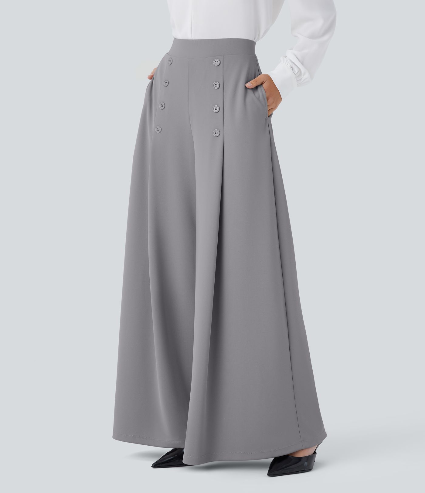 Halara Flex™ - Palazzo-Arbeits-Hose mit hohem Bund, dekorativen Seitentaschen und weitem Bein