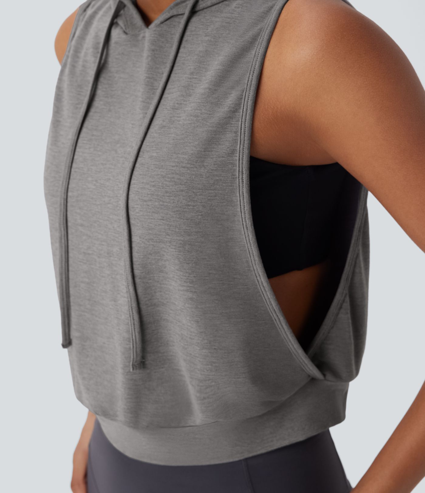 Hooded Drawstring Sleeveless Cropped Running Tank Top