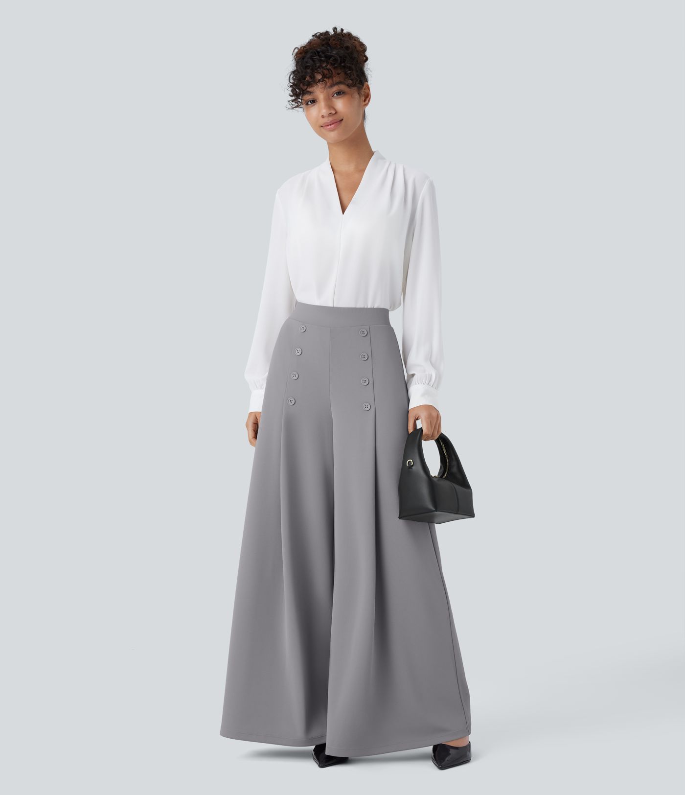 Halara Flex™ - Palazzo-Arbeits-Hose mit hohem Bund, dekorativen Seitentaschen und weitem Bein