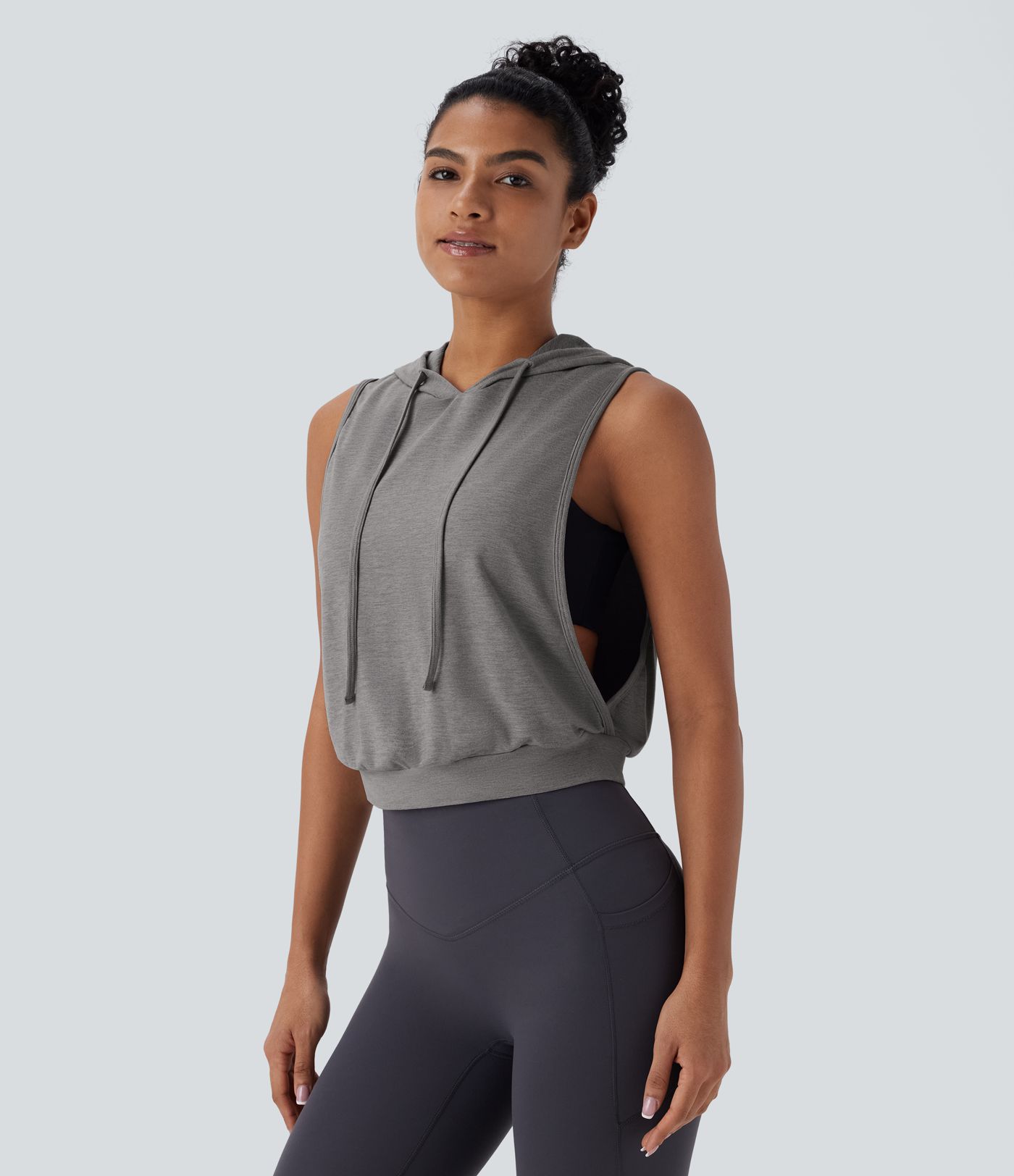 Hooded Drawstring Sleeveless Cropped Running Tank Top