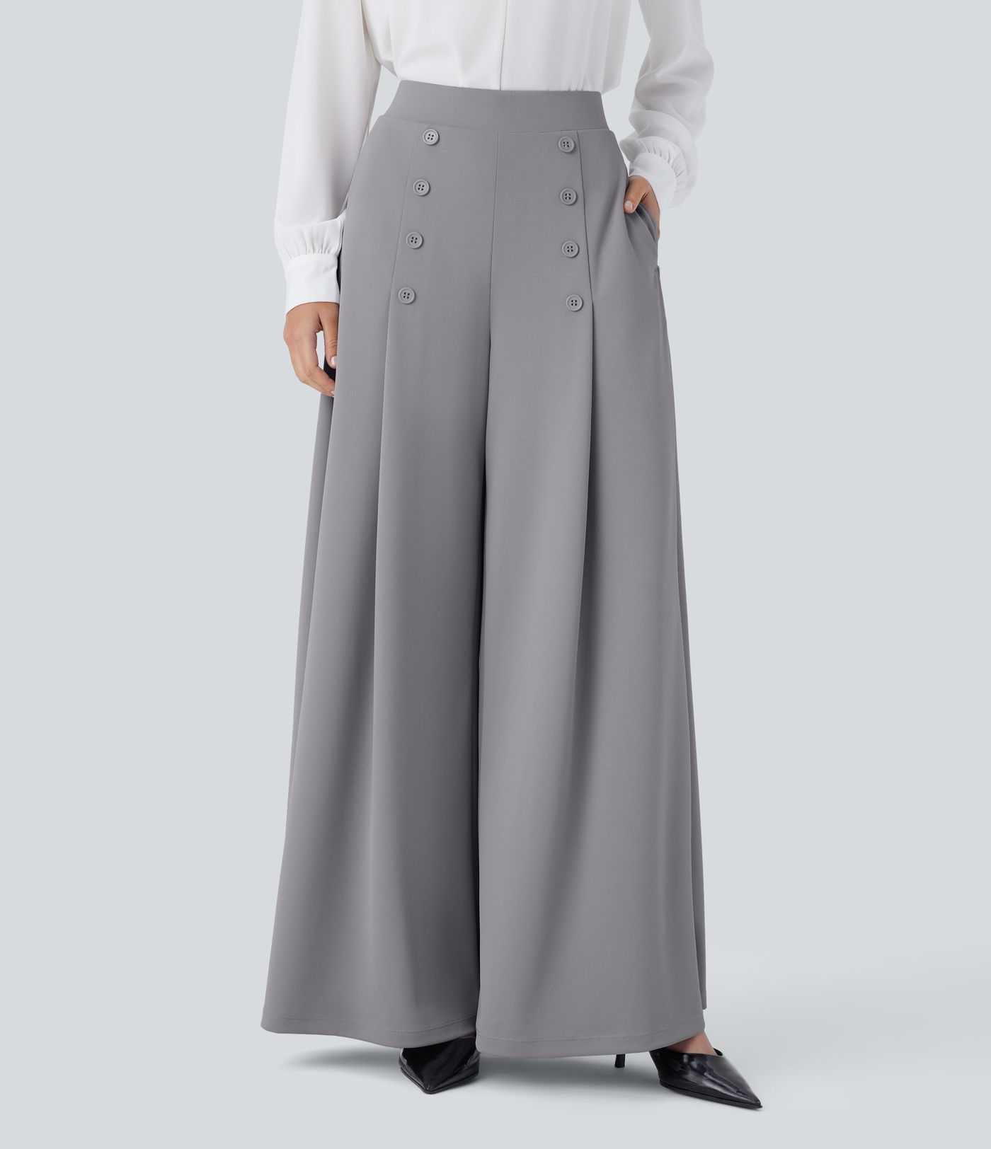 Halara Flex™ - Palazzo-Arbeits-Hose mit hohem Bund, dekorativen Seitentaschen und weitem Bein